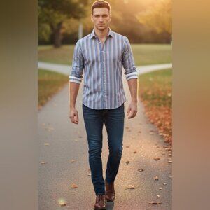 Robert Graham 15.5/M Multicolor Striped Button Down Shirt Embroidered Flip Cuffs